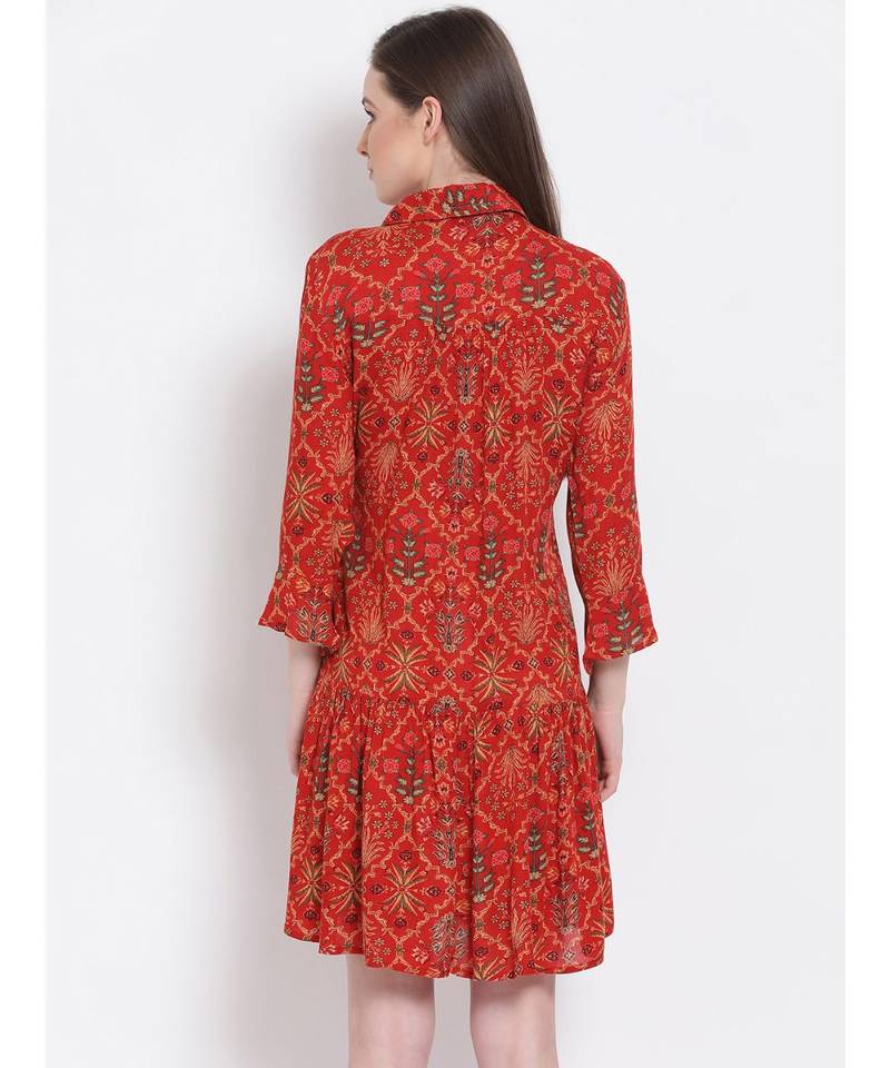 printed Red Viscose   Dress
