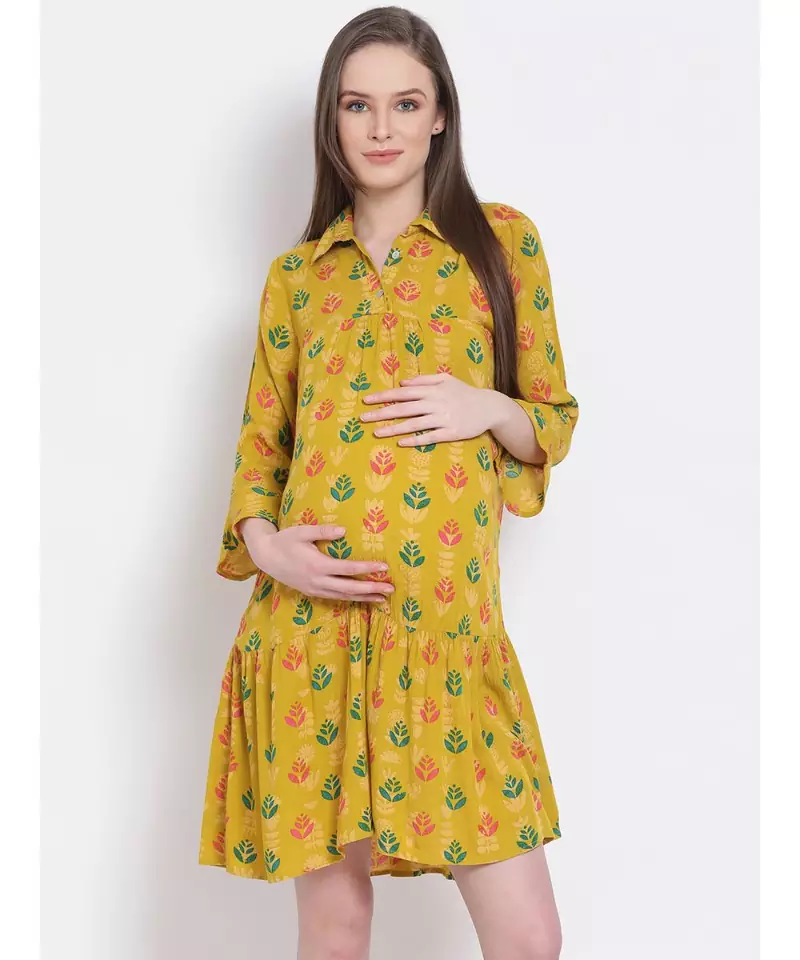 printed Yellow Viscose   Dress