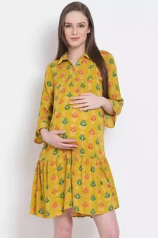 printed Yellow Viscose   Dress