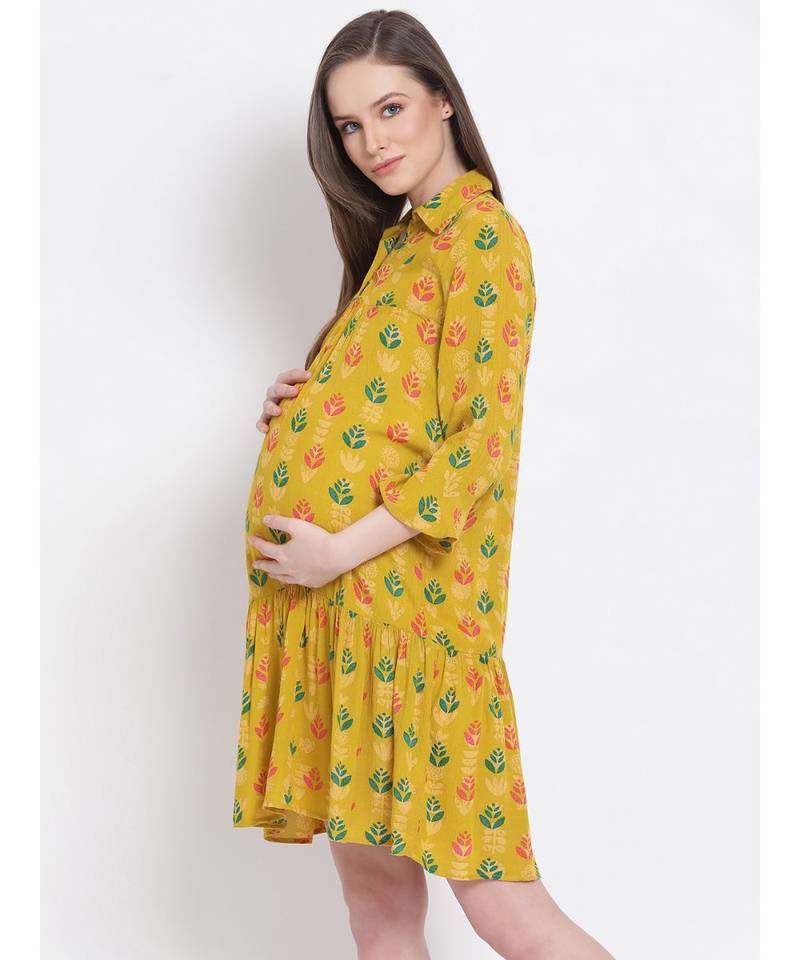 printed Yellow Viscose   Dress