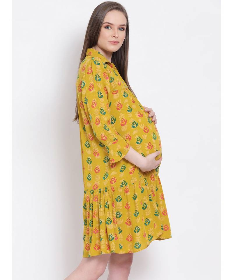 printed Yellow Viscose   Dress
