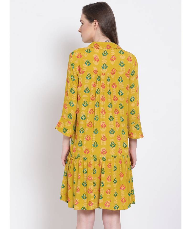 printed Yellow Viscose   Dress