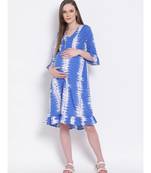 printed Blue Polyester   Dress