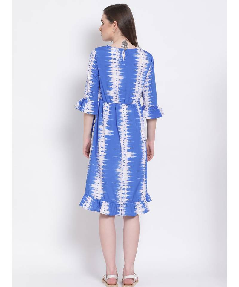 printed Blue Polyester   Dress