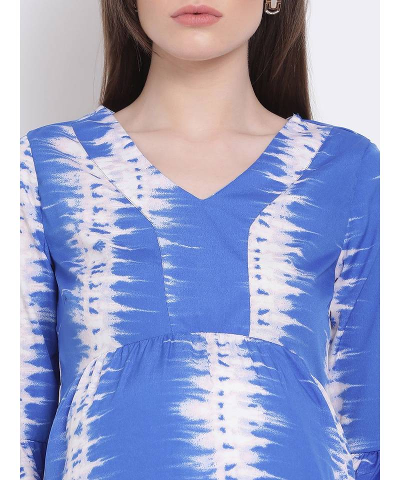 printed Blue Polyester   Dress
