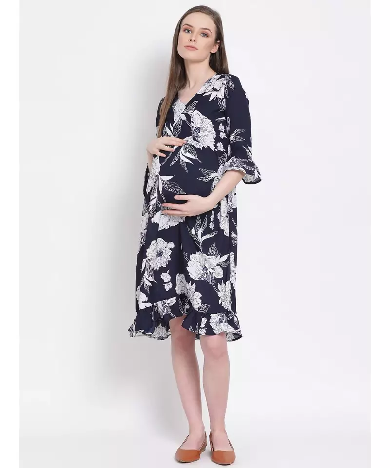 printed blue Polyester   Dress