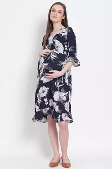 printed blue Polyester   Dress