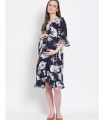 printed blue Polyester   Dress