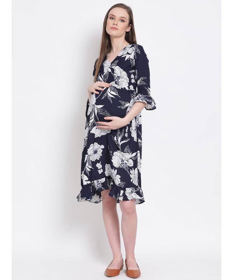 printed blue Polyester   Dress