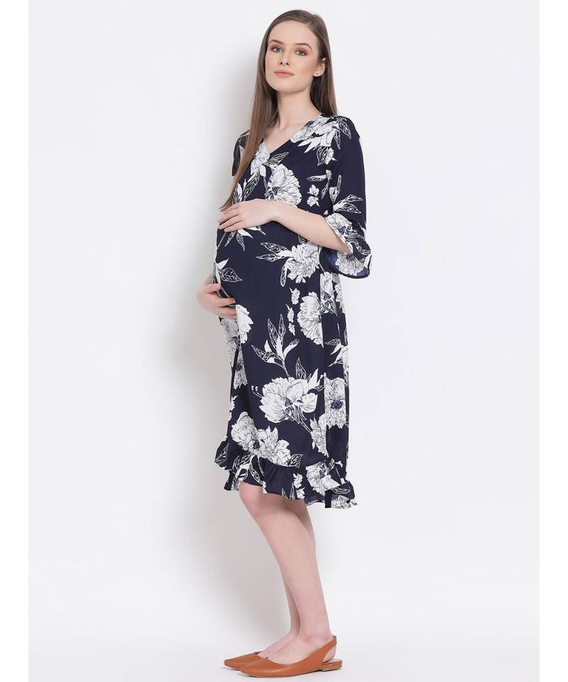 printed blue Polyester   Dress