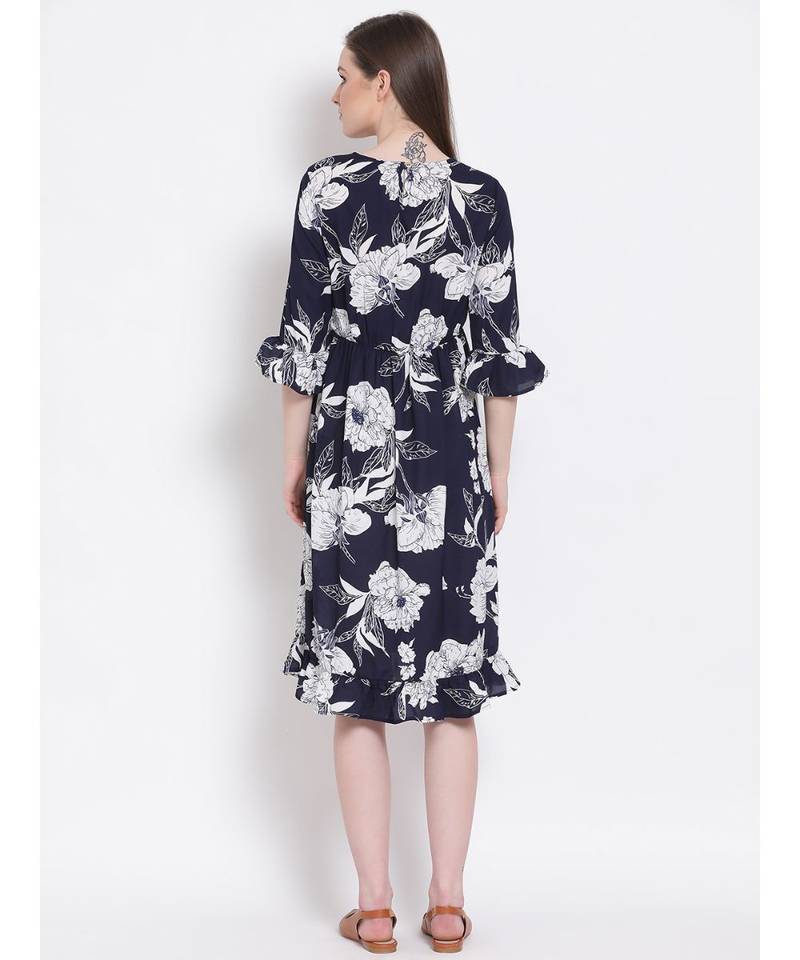 printed blue Polyester   Dress