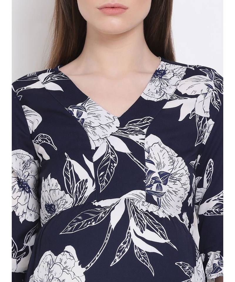 printed blue Polyester   Dress