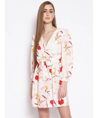 printed White Polyester   Dress 1