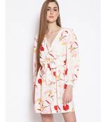 printed White Polyester   Dress