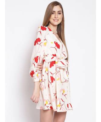 printed White Polyester   Dress 4