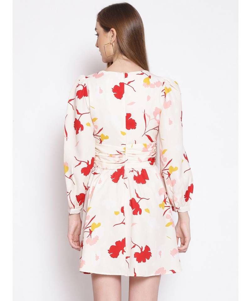 printed White Polyester   Dress