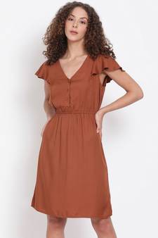 plain Brown Viscose   Dress