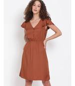 plain Brown Viscose   Dress