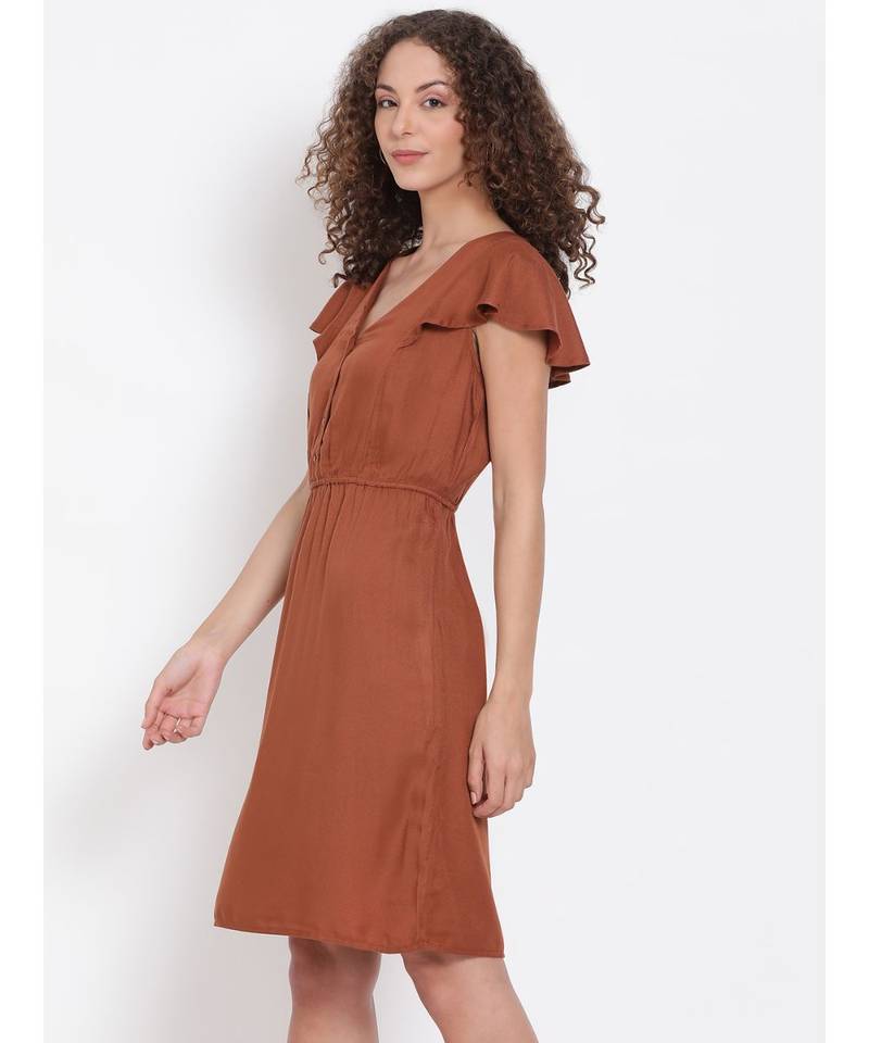 plain Brown Viscose   Dress