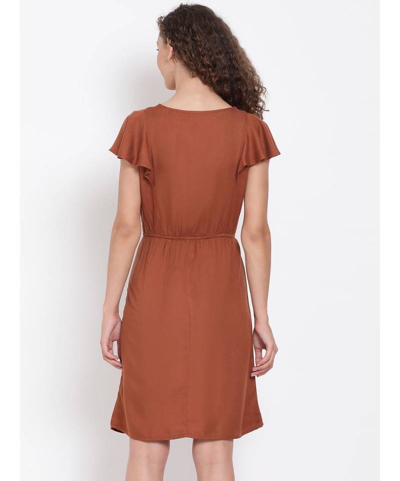 plain Brown Viscose   Dress