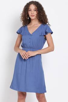 plain Blue Viscose   Dress