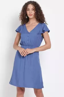 plain Blue Viscose   Dress