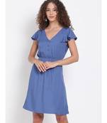 plain Blue Viscose   Dress