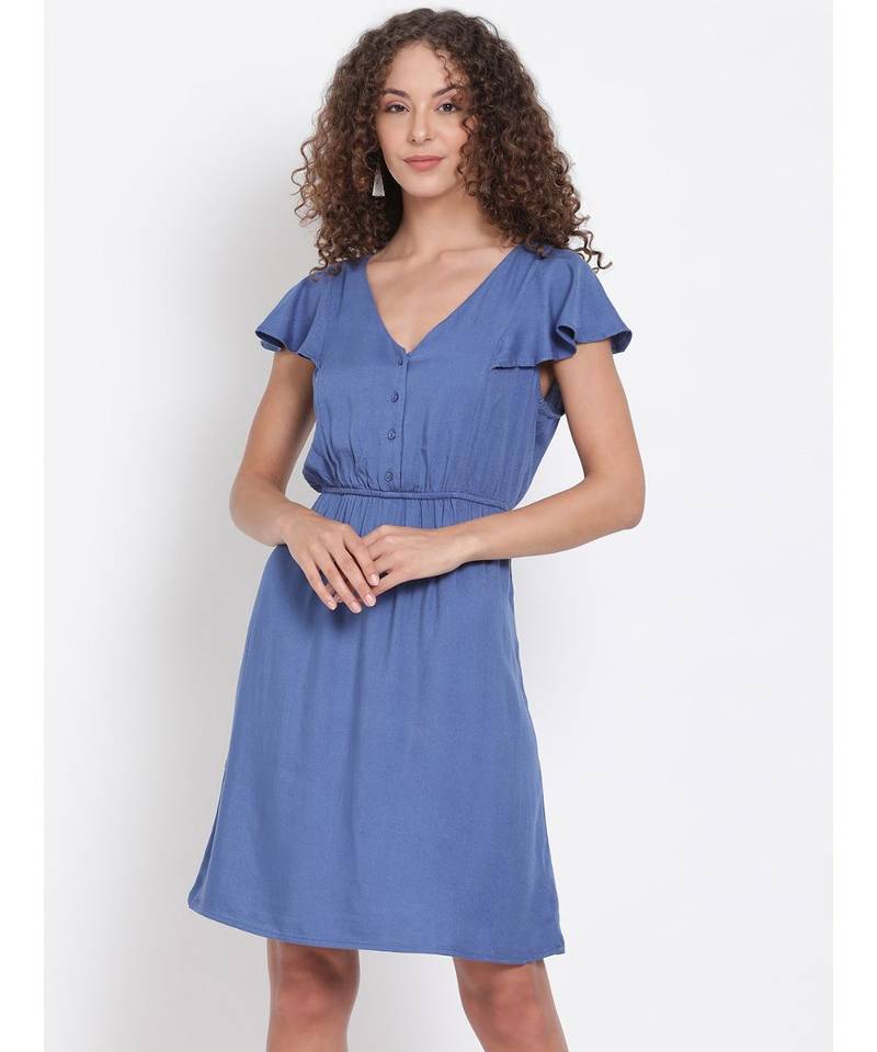plain Blue Viscose   Dress