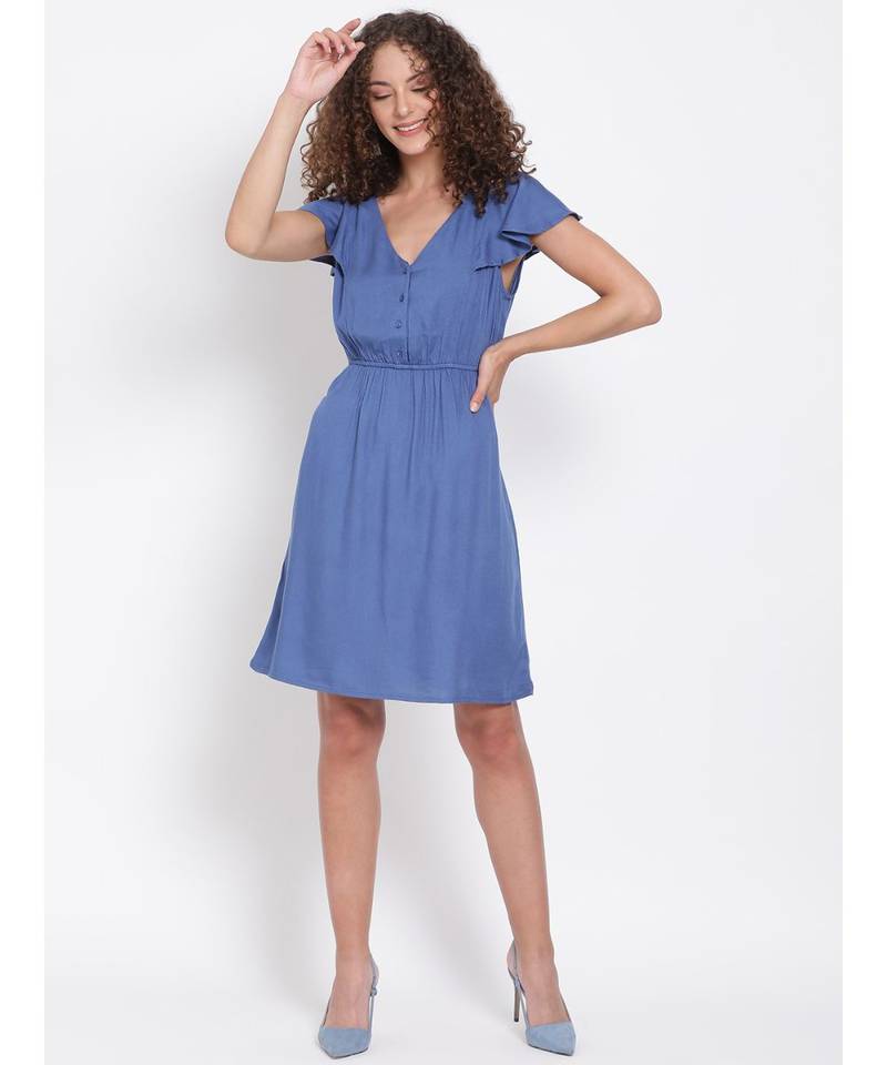 plain Blue Viscose   Dress