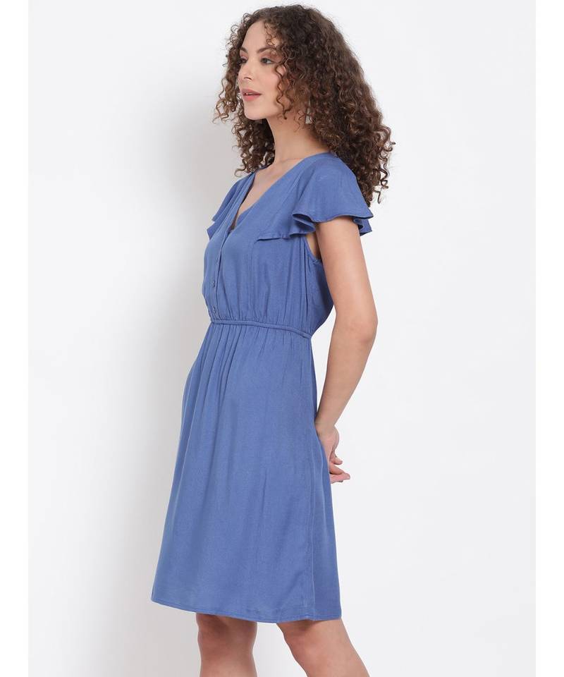 plain Blue Viscose   Dress