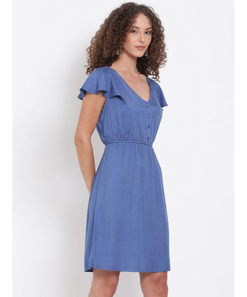 plain Blue Viscose   Dress