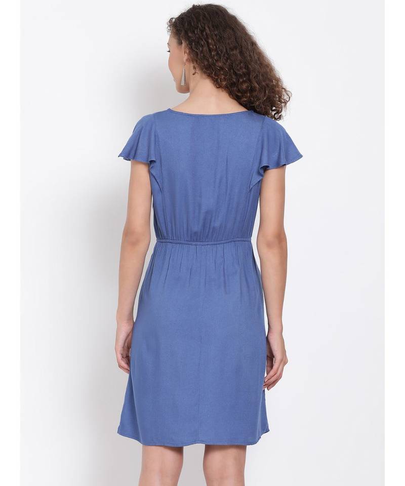 plain Blue Viscose   Dress