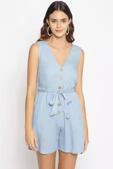 plain Blue Polyester   Jumpsuit