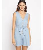 plain Blue Polyester   Jumpsuit