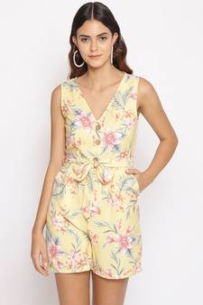 printed Yellow Polyester   Jumpsuit