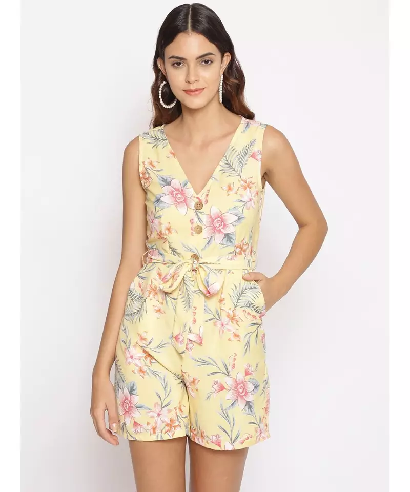 printed Yellow Polyester   Jumpsuit