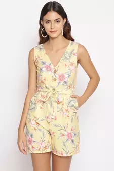 printed Yellow Polyester   Jumpsuit