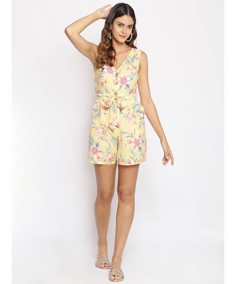 printed Yellow Polyester   Jumpsuit