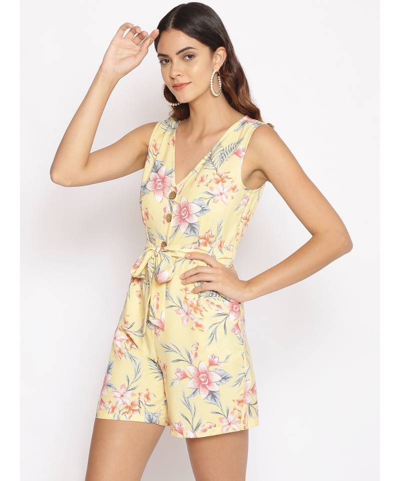 printed Yellow Polyester   Jumpsuit