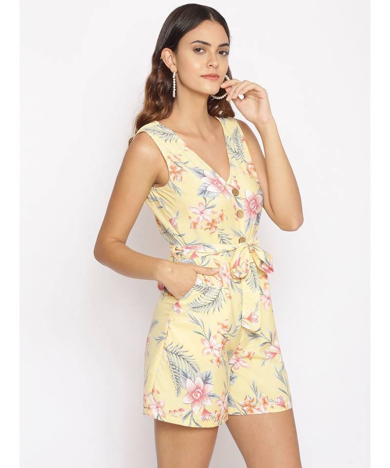 printed Yellow Polyester   Jumpsuit