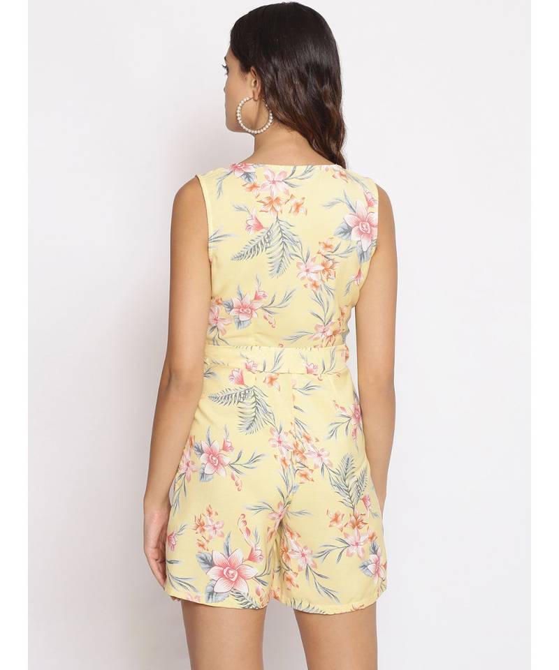 printed Yellow Polyester   Jumpsuit