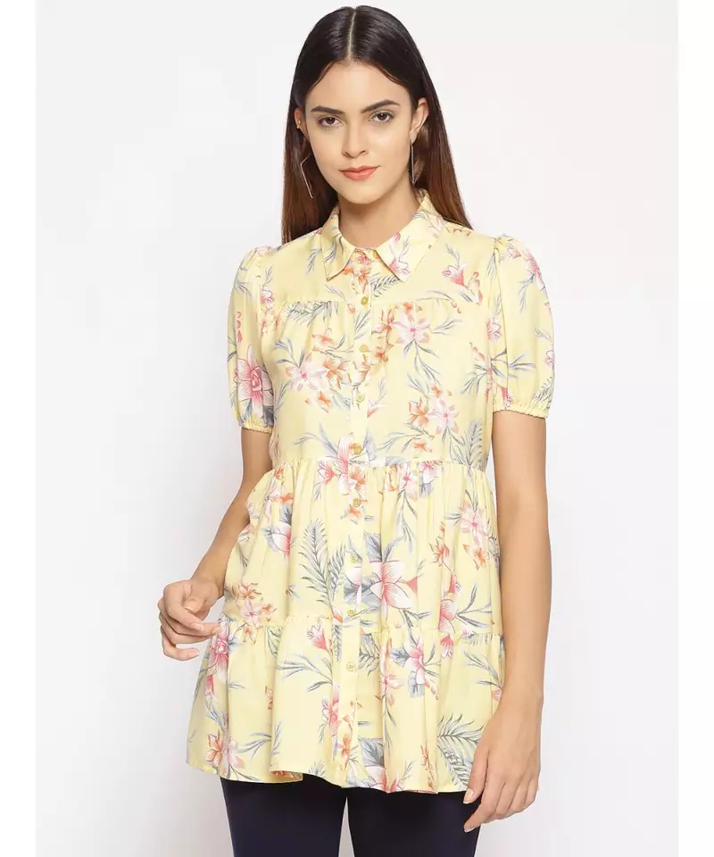 printed Yellow Polyester   Tunic