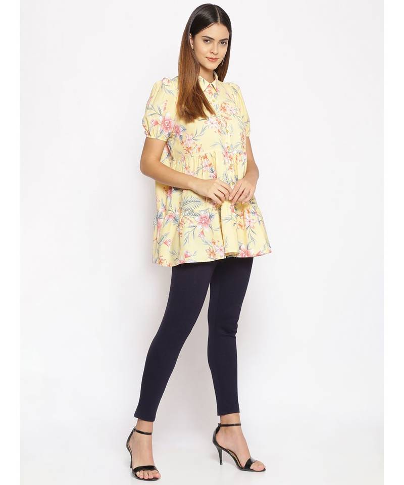printed Yellow Polyester   Tunic