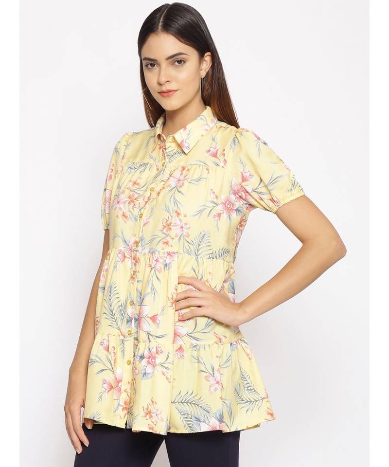printed Yellow Polyester   Tunic