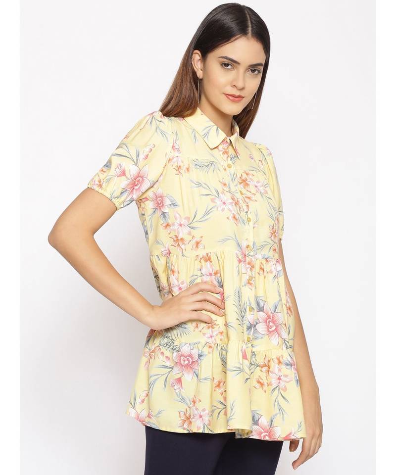 printed Yellow Polyester   Tunic