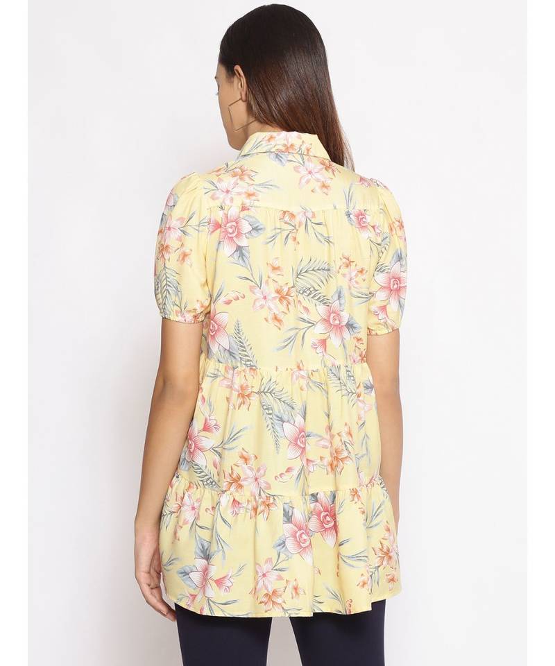 printed Yellow Polyester   Tunic