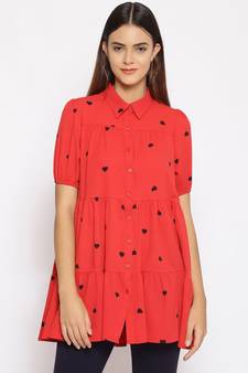 printed Red Viscose   Tunic