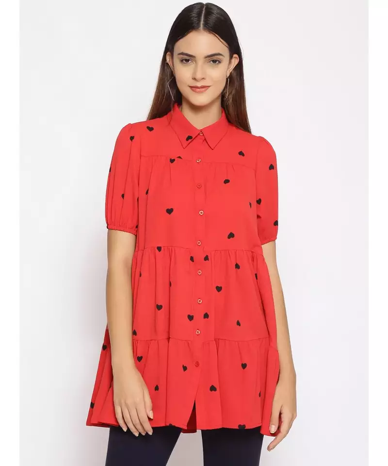 printed Red Viscose   Tunic