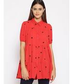 printed Red Viscose   Tunic