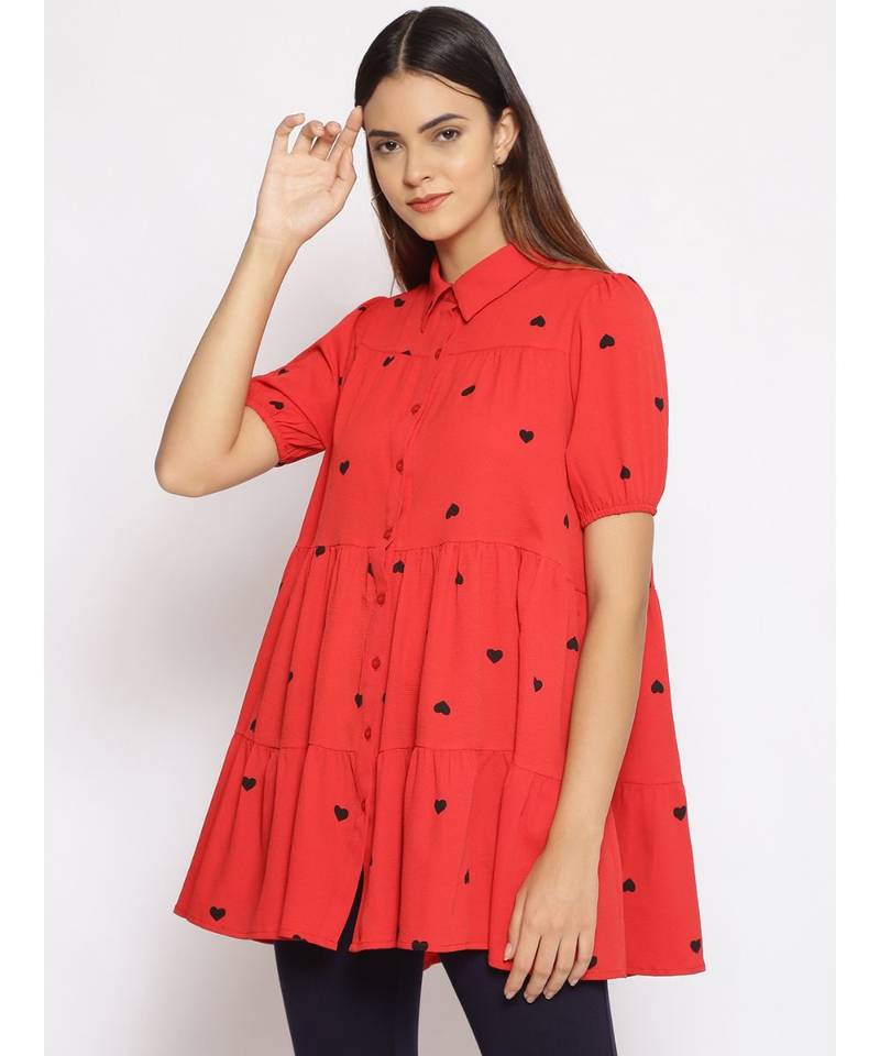 printed Red Viscose   Tunic